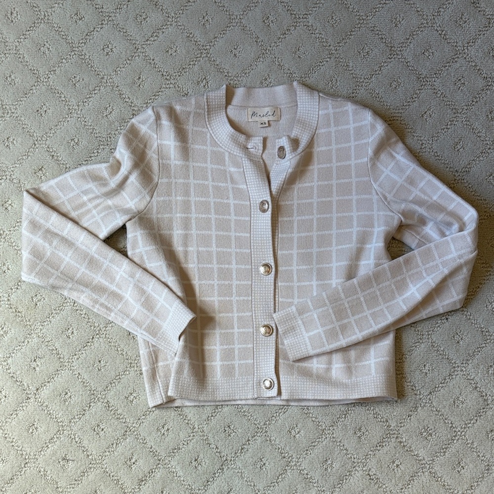 Marled Women's Cream Grid Cardigan
